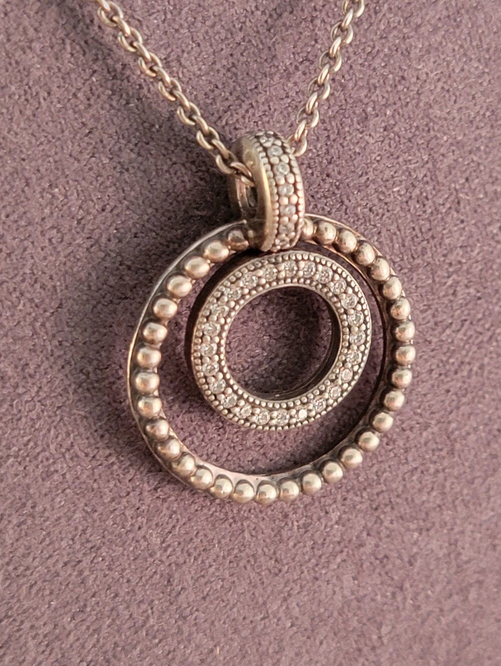 Pandora Sterling Circle Dot CZ Drop Necklace - Picture 4 of 8